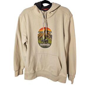 Avalanche Outdoor Supply Co Mens Large Tan Mountain Bison Graphic Hoodie Beige